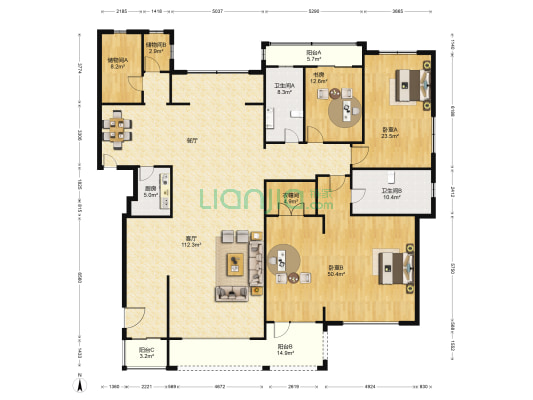 小平岛海御 3室1厅2卫 301平方