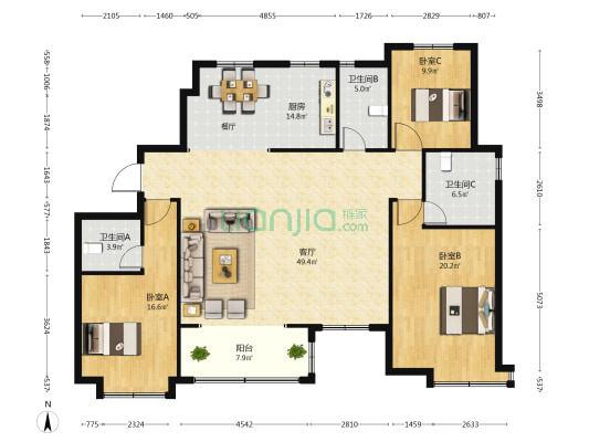 荣盛观邸东区 3室1厅3卫 180平方