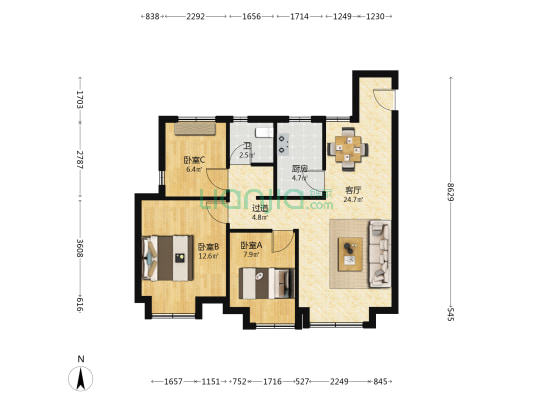 芯云园 3室1厅1卫 88平方