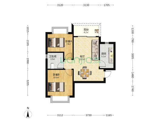 防城港恒大悦澜湾 2室1厅1卫 77平方