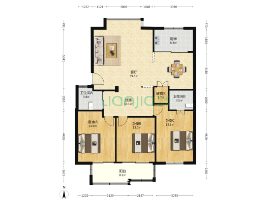 书馨苑 3室1厅2卫 133平方