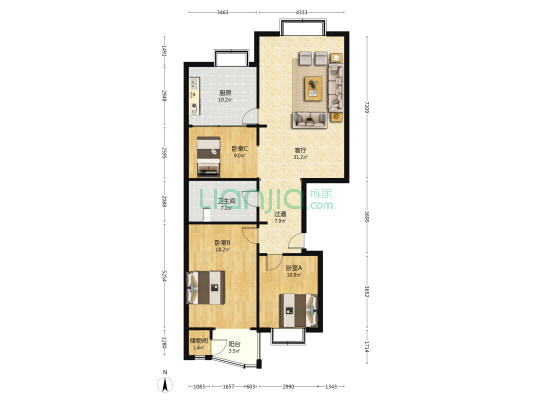 同仁花园 3室1厅1卫 130平方
