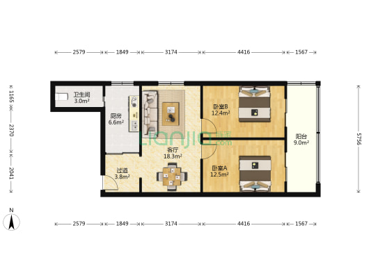 外运小区 2室1厅1卫 76平方