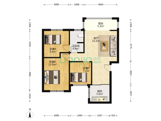 滨江海棠湾 3室1厅1卫 93平方