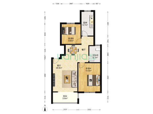 俪园小区 2室1厅1卫 91平方