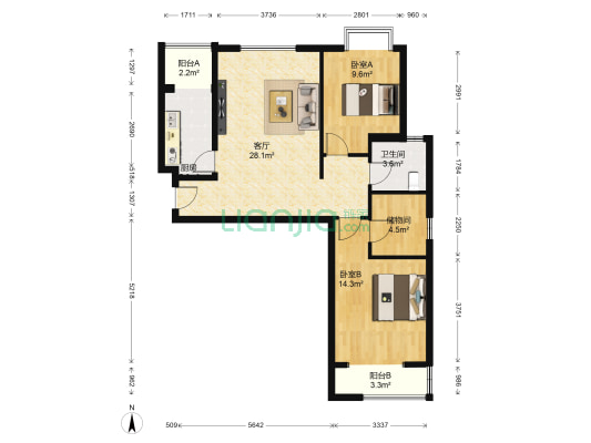 陶然北岸 2室1厅1卫 103平方