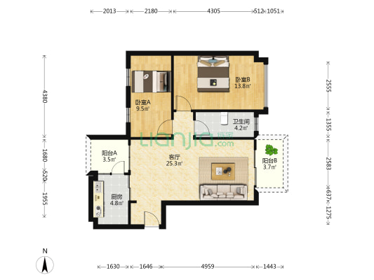 香居明苑 2室1厅1卫 89平方