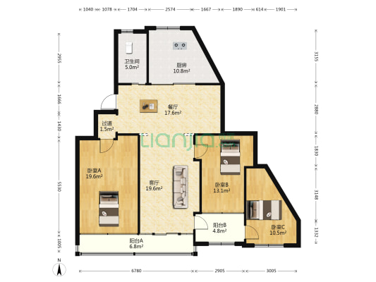 金谷苑 3室2厅1卫 126平方