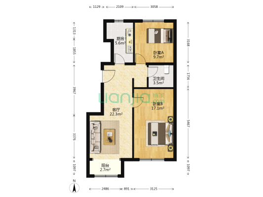 首创·美澜湾C区 2室1厅1卫 89平方