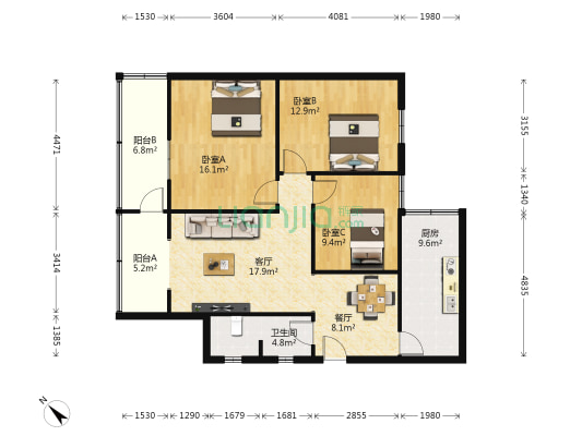 小关庙后街26号 3室2厅1卫 93平方