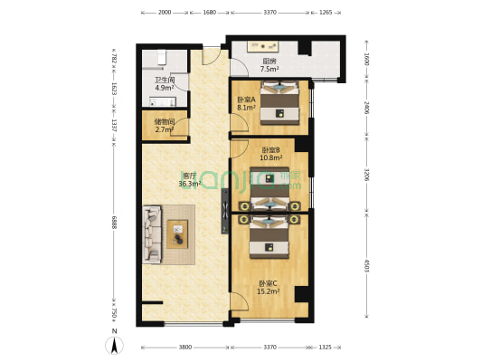 御溪望城 3室1厅1卫 109平方