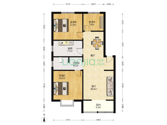 花岗新城 3室1厅1卫 101平方