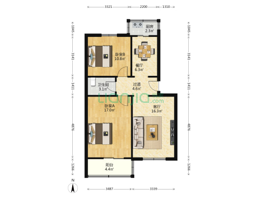 公园南路180号 2室2厅1卫 76平方