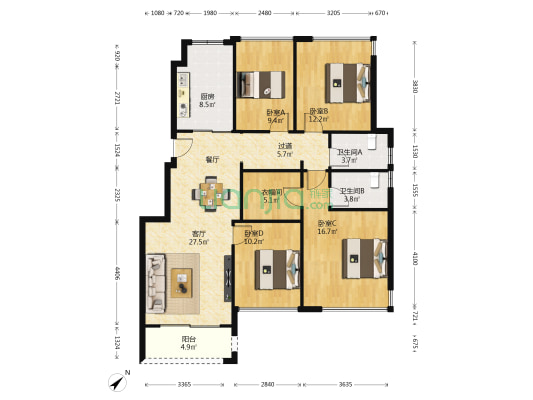 建发玺园 4室1厅2卫 120平方