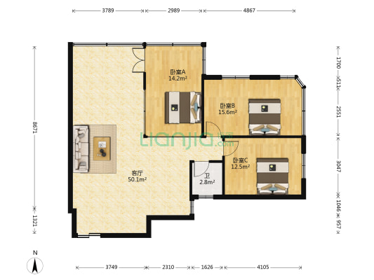 东盛大厦 3室1厅1卫 125平方