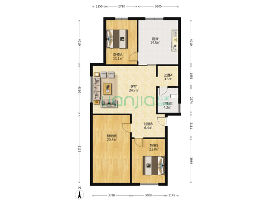 又一居 2室1厅1卫 123平方