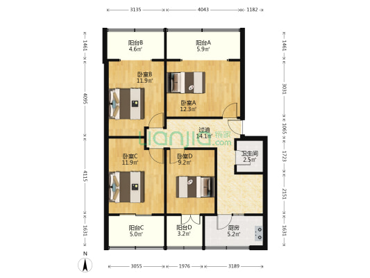 玉双路52号 4室0厅1卫 89平方