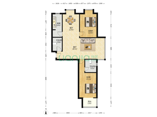 中环广场 2室2厅2卫 125平方