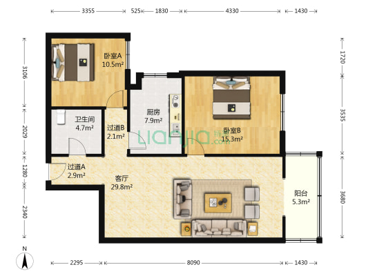 柳溪花园 2室1厅1卫 108平方