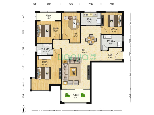 鸿鹏福邸 4室1厅2卫 139平方