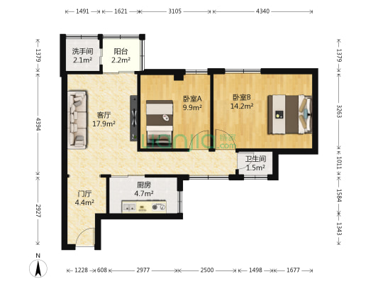 昌泰路 2室1厅2卫 68平方