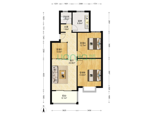 巴黎春天 3室1厅1卫 89平方