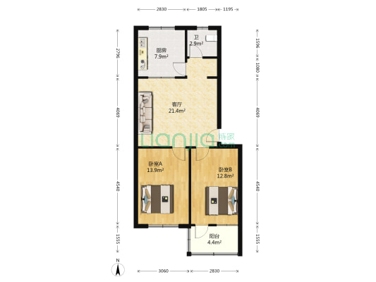 望岳B区贤德苑 2室1厅1卫 76平方