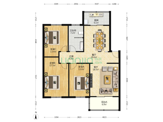 火箭军工程大学西苑 3室2厅1卫 127平方