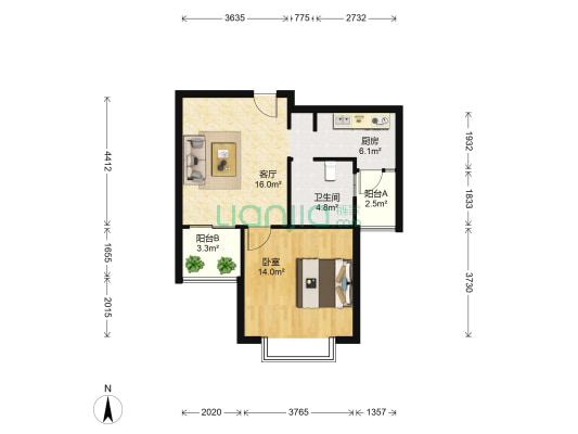 天安豪园 1室1厅1卫 60平方