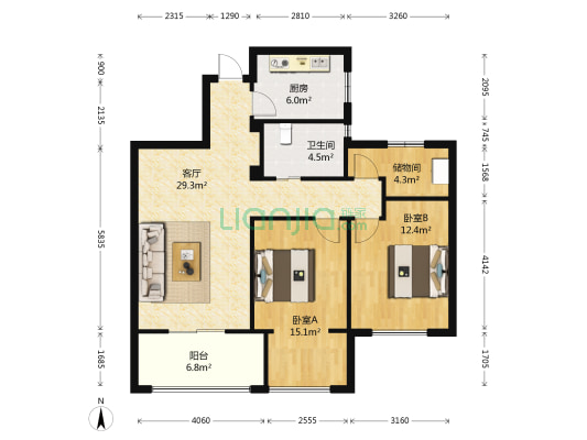 海珀雅苑 2室1厅1卫 86平方