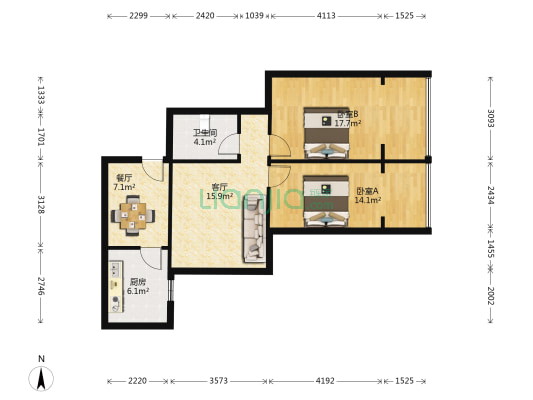 五星花园 2室2厅1卫 90平方