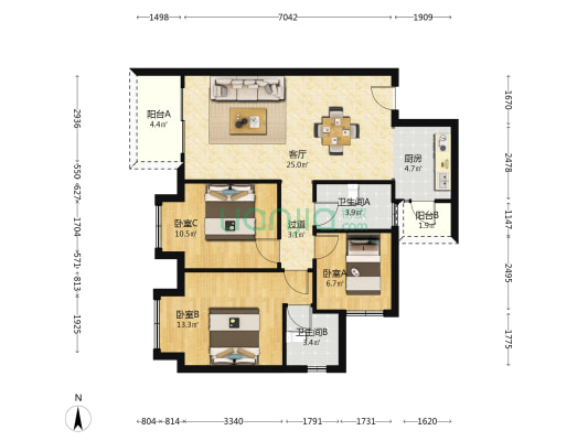 汇尚雅居 3室1厅2卫 98平方