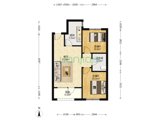 剑桥郡3.2.2期 2室1厅1卫 77平方
