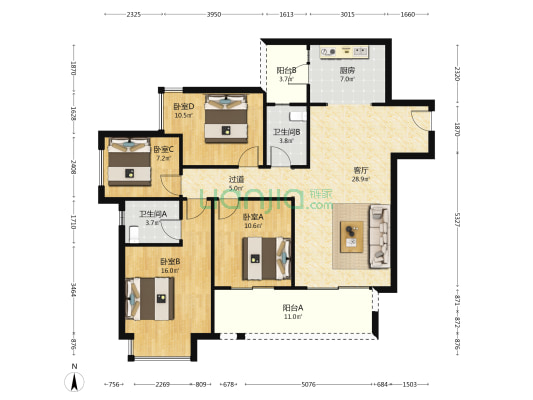 江山赋浅山台 4室1厅2卫 130平方
