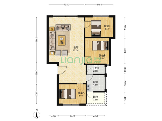 廖屋街6号 3室1厅1卫 84平方