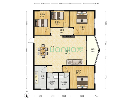 中保大厦-柠溪 4室1厅2卫 147平方