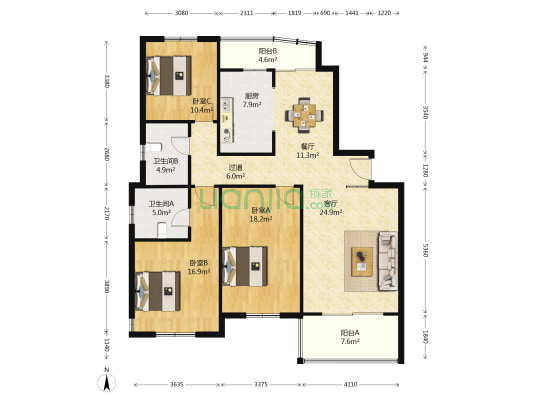 锦绣江南(四期) 3室2厅2卫 139平方