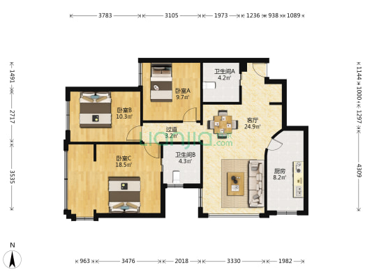 莱茵堡花园 3室1厅2卫 102平方