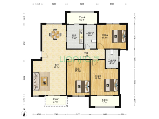 玉山宝岛丽园 3室1厅2卫 138平方