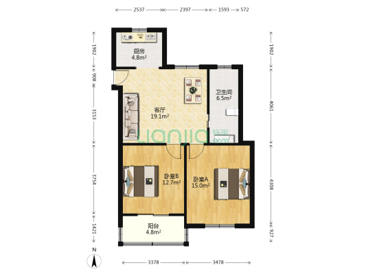 嘉星绿苑 2室1厅1卫 78平方