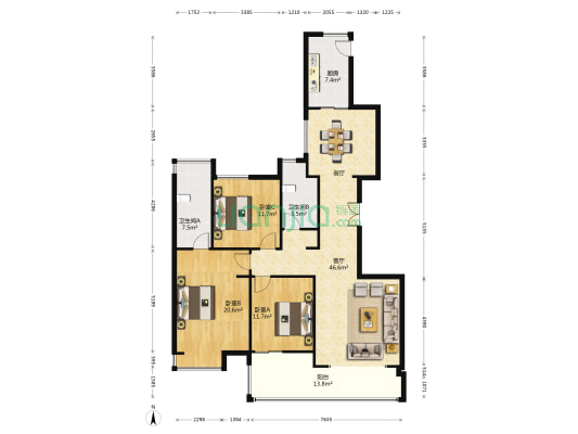 曲江紫汀苑 3室1厅2卫 150平方