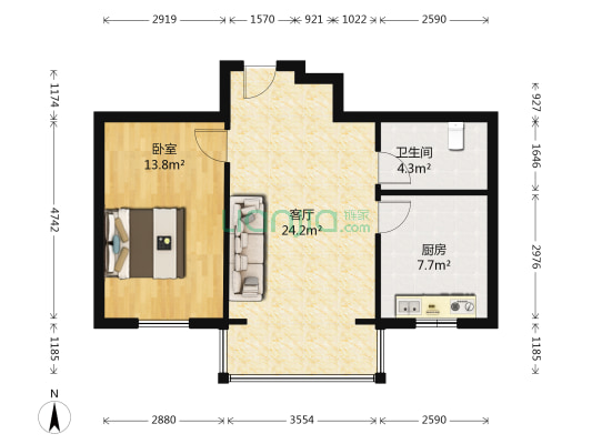 翊居花园 1室1厅1卫 63平方