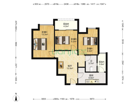协信总部城 3室1厅1卫 82平方
