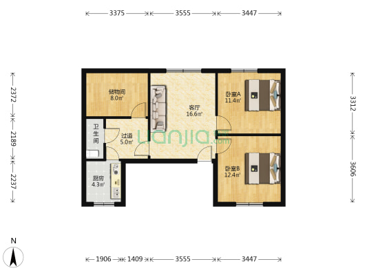 石家碾西路75号 2室1厅1卫 90平方