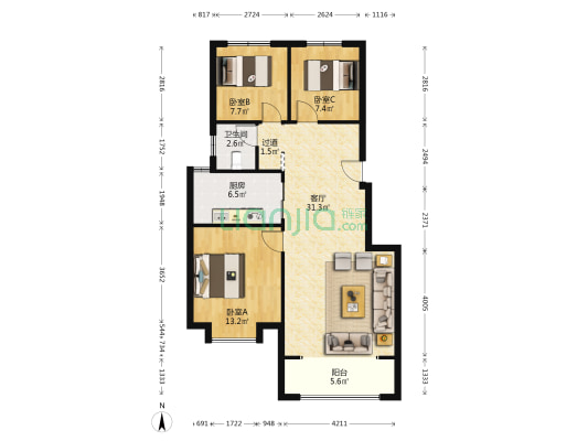 鼎兴园 3室1厅1卫 99平方