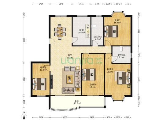 工商管理局宿舍 4室1厅2卫 167平方