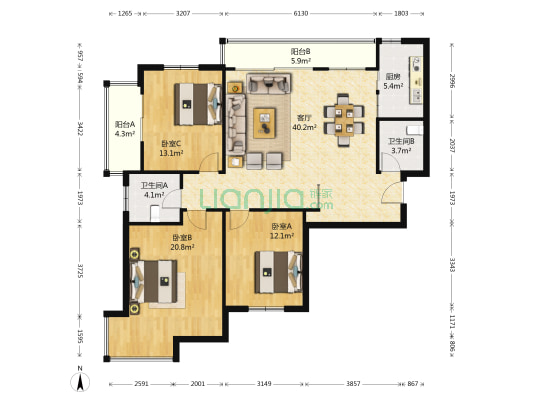 颐和湾公寓 3室1厅2卫 127平方