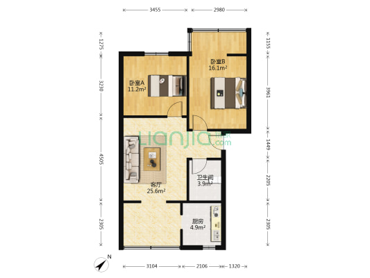 南苑巷1号 2室1厅1卫 76平方