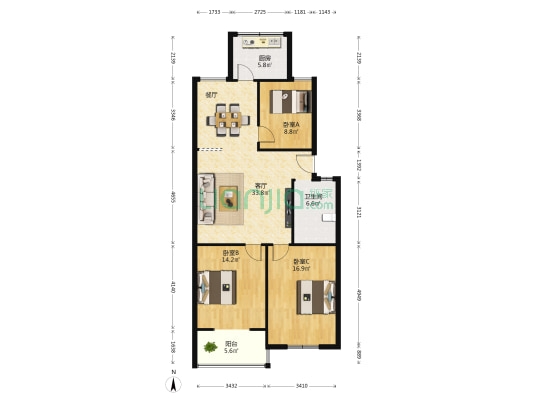 金泰馨雅园 3室1厅1卫 106平方