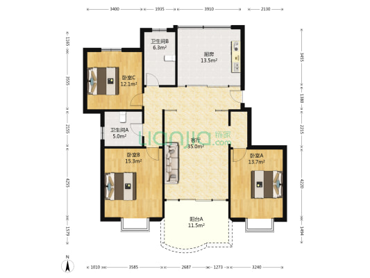 师惠花苑 3室1厅2卫 134平方